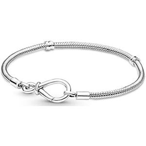 Pandora Moments Infinity Knot Snake Chain Armband, 23 cm, Sterling zilver, Geen edelsteen