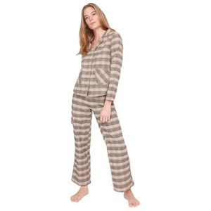 TRENDYOL Pajama Set - Multi-Color - Plaid, Beige, 36