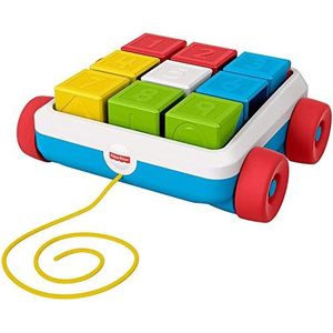 Fisher-Price trek en rij activiteitenblokken, speelgoedwagentje met 9 stapelblokken voor baby’s vanaf 6 maanden, GJW10
