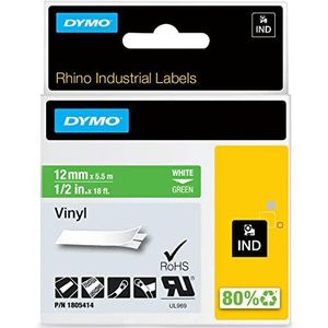 DYMO Rhino-industriële vinyl etiketten | 12 mm x 5,5 m | wit op groen | zelfklevende tape
