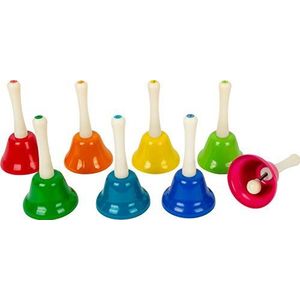 Small Foot 11693 Handklokkenset, 8-delige set, speelgoed voor vroeg onderwijs, houten muziekinstrument, voor kinderen vanaf 3 jaar