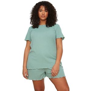 Trendyol Dames effen gebreide T-shirt-korte plus size pyjama set, mint, 3XL (Pack van 2), Munt, 3XL