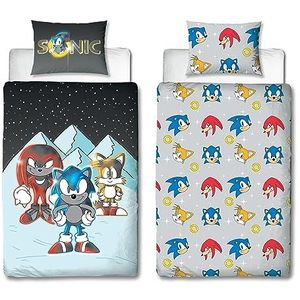 Character World Sonic the Hedgehog officiële eenpersoons dekbedovertrekset, sneeuwontwerp | omkeerbaar 2-zijdig beddengoed hoes officiële koopwaar inclusief bijpassende kussensloop | Gaming
