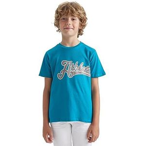 DeFacto T-shirt voor jongens, hoogwaardig en trendy T-shirt voor jongens, T-shirt voor kinderen, jongens, turquoise, 4-5 Jaren