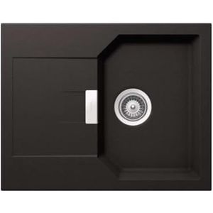 SCHOCK Compacte keukenspoelbak 64 x 51 cm Manhattan D-100XS Nero - Cristalite zwarte granieten spoelbak met verkort afdruipvlak vanaf 40 cm breedte onderkast