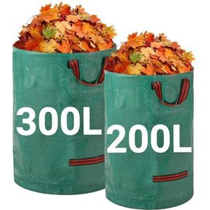 Velway Robuuste tuinafvalzakken, 200 l + 300 l, herbruikbare tuinzakken met handgrepen, industriële stof voor bladeren en afval