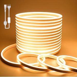 Neon LED Strip Light 50M, BAGZY LED Strip Warm Wit 220V 8W/M Flexibele IP65 Waterdicht LED Neon Licht 120LEDs/M, voor Woonkamer Keuken Kamers Thuis Interieur Decoratie, Inclusief Power Adapter