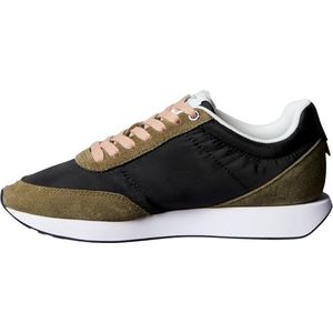 Calvin Klein - Zwarte Leren Dames Sneaker - Veelkleurig - Groene Accenten