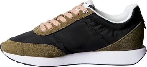 Calvin Klein - Zwarte Leren Dames Sneaker - Veelkleurig - Groene Accenten