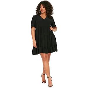 TRENDYOL Dames grote maten mini A-lijn relaxed fit geweven stof plus-size jurk, zwart, 48