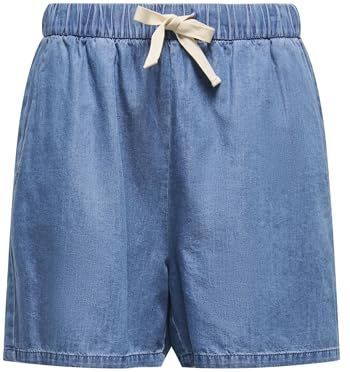 Korte Broeken - Blauw Denim - Regular Pasvorm - Elastische Taille met Trekkoord