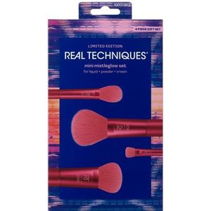 REAL TECHNIQUES Limited Edition Mini Mistleglow Make-up Borstel Vakantie Kit, Voor Vloeistof, Poeder en Crème Make-up, Kous Stuffer, Roze, 4-delige Set
