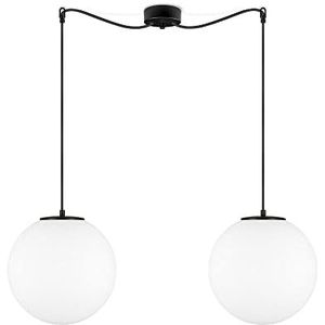 Sotto Luce Tsuki glazen bol hanglamp - mat opaal/zwart - 1,5 m stofkabel - zwarte stalen plafondroos - 2 x E27 lamphouders - ø 30 cm