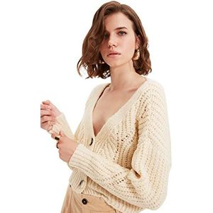 Trendyol Dames ECUR Crop Knitwear Cardigan Sweater, Ecru, M