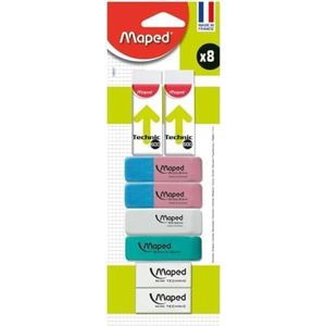 Maped - Set met 8 verschillende gummen, mini witte gummen, stofvrije gummen zonder ftalaten, gummen om te tekenen, gemaakt in Frankrijk