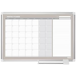 Bi-Office Magnetische Maandplanner Met Geanodiseerd Aluminium Omlijsting, Magnetisch Oppervlak Van Gelakt Staal, 90 x 60 cm