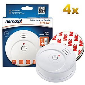 4X NEMAXX SP5-NF Rookmelder - hoogwaardige Rookdetector met gevoelige foto-elektrische technologie volgens EN 14604 met LF-certificaat + 4X NEMAXX-magneethouder