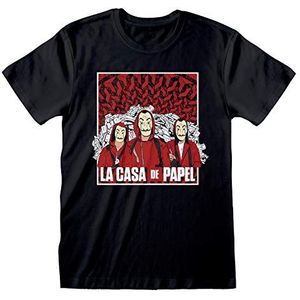 La Casa De Papel Money Heist Group Sketch T-shirt, Volwassenen, S-5XL, Schwarz, Officiële Koopwaar