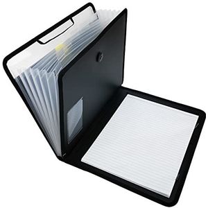 D.RECT Aktetas notitieboek in set waaiermap, uitbreidbaar, draagbare aktenmap, documentenmappen, rond elastiek met sluitknop, 7 vakken, A4 zwart