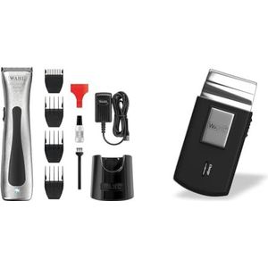 Wahl Beret - Mains/Draadloze Contour Haartrimmer met Precisie Bladen Set - Voor Dicht Lijnen & Randen, Zilver/Zwart & Wahl Mobile Shaver - Elektrisch Scheerapparaat met Reisetui - Voor Hoofd en Baard