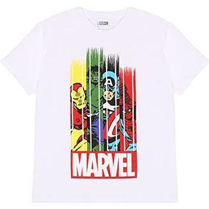 Marvel Comics Team Stripes T-shirt, Kinderen, 98-170, Weiß, Officiële Koopwaar