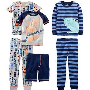 Simple Joys by Carter's Katoenen pyjamaset voor babyjongens, set van 3 stuks, 6-delig, grijs met streepjes/tekstprint, 24 maanden, Grijze auto's/marineblauwe streep/tekstafdruk, 24 maanden
