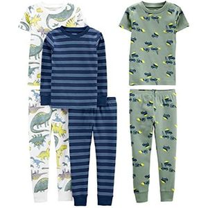 Simple Joys by Carter's Jongens 6-Piece Snug Fit Cotton Pyjama Set Pyjamaset, Blauwe Strepen/Groene Constructie/Witte Dinosaurus, 5 jaar (3-pack), Blauwe strepen/groene constructie/witte dinosaurus, 5