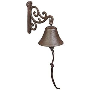 Relaxdays deurbel gietijzer, buitenbel met klepel, retro tuinbel met koord, voor huisdeur of tuin, vintage, bruin