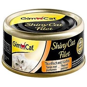 GimCat ShinyCat Filet tonijn met pompoen - Kattenvoer met malse filet zonder toegevoegde suikers, voor volwassen katten - 24 blikken (24 x 70 g)