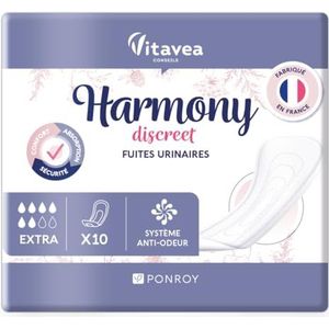 Harmony Discreet incontinentie maandverband voor dames – urinebescherming voor dames – handdoek na de geboorte – absorberend & geurremmend – gemaakt in Frankrijk – 10 servetten met 6 druppels –