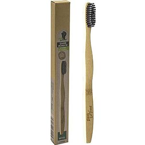 Ökolution Bamboe tandenborstel, handvat van hernieuwbaar bamboehout, plasticvrij, nylon borstelharen zacht, borstelharen met actieve kool behandeld voor de beste zuiverheid, duurzame FSC-kartonnen verpakking