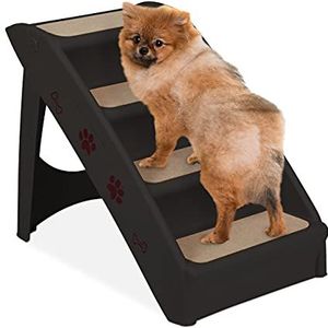 Relaxdays hondentrap auto, inklapbaar, kleine & grote honden, bed & bank, 4 treden, opstapje, 49x39x61 cm, zwart