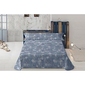 Style Lois beddengoed, katoen, polyester, blauw, eenpersoonsbed, 200 x 90 x 3 cm