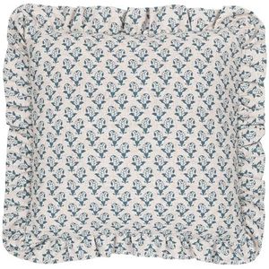 furn. Lulah Blok Gedrukt Ruche Polyester Gevuld Kussen - Linnen/Blauw - 45x45cm