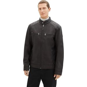 TOM TAILOR Bikerjack voor heren van velours, 35654 - zwart nepleer, XL