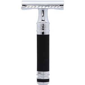 Edwin Jagger DES86RCBLAMZ Korte handgreep Classic Double Edge Manual Milieuvriendelijk en herbruikbaar veiligheidsscheermes voor mannen en vrouwen voor scheercrème of zeep (zwart met rubber coating)