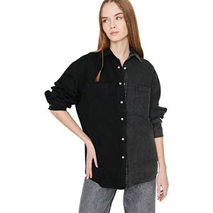 Trendyol Dames Black Color Blocked Denim Shirt, S