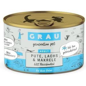 GRAU - het origineel - natvoer voor katten - kalkoen, zalm, makreel, 6 verpakking (6 x 200 g), graanvrij, voor volwassen katten