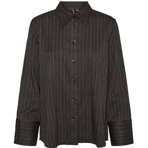 VMDANIA Stripe LS Shirt WVN GA, donkergrijs gemêleerd/strepen: sneeuwwit, M