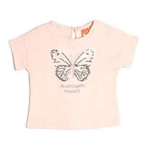 Koton Babygirl T-shirt met vlinder, pailletten, korte mouwen, ronde hals, katoen, roze (274)