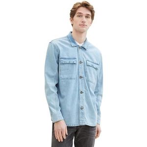 TOM TAILOR Herenhemd, 10117 - Gebruikte Bleached Blue Denim, L