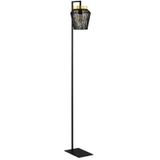 EGLO Vloerlamp Escandidos, 1-lichts staande lamp van metaal in zwart en mat messing, staanlamp voor woonkamer met trapschakelaar, E27 fitting