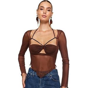 Trendyol Damesblouse met rechte lange mouwen, getailleerd, bruin, 36