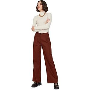 Trendyol Dames broek met hoge taille en wijde pijpen bruin, 40, BRON, 66