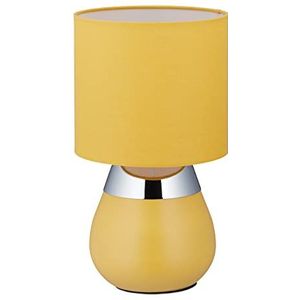 Relaxdays nachtkastlamp touch, tafellamp woon- & slaapkamer, stoffen lampenkap, E14, HxD: 32x18 cm, lamp, geel
