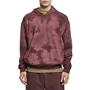 Urban Classics Heren Hoody Batik capuchontrui met brede oversized pasvorm, sweatshirt met capuchon en Tie Dye patroon, maat S tot 5XL, rood (cherry), L