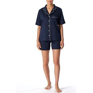 Schiesser Korte damespyjamaset, Donkerblauw en witte piping, 46