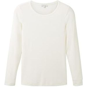 TOM TAILOR Basic shirt met lange mouwen voor dames met geribbelde, 10315-whisper wit, XXL