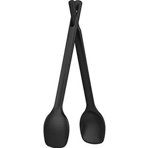 Fiskars Slabestek, dubbel gebruik als aparte lepels of serveertang, lengte: 29 cm, kunststof, zwart, Functional Form, 1014434