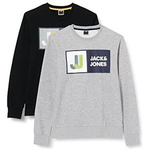 JACK&JONES JCOLOGAN Crew Neck Sweat 2PK MP trui, zwart + LGM, M, Zwart/Pack: zwart+lgm, M